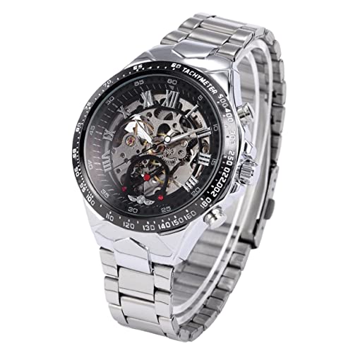 Mikikit Automatische Mechanische Uhr Für Herren Rundes Skelett-zifferblatt Armbanduhr Edelstahlarmband 30 m von Mikikit