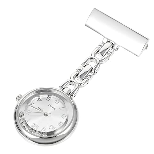 Mikikit Pflegeuhr Taschenuhr Krankenschwesteruhr Clip Uhr mit Strasssteinen für Damen Studenten Ärzte Silber Quarzwerk Ansteckuhr Fob Uhr von Mikikit