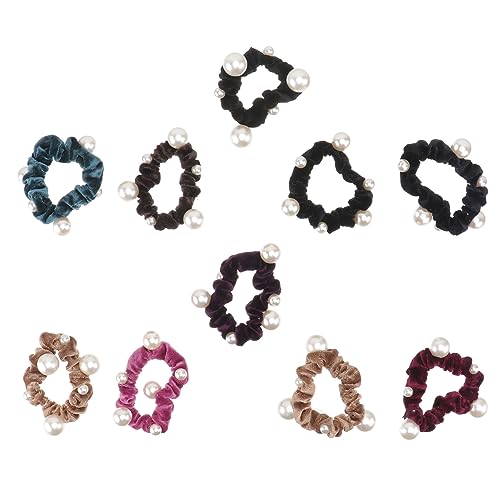 Mikinona 10stücke Perlen Haarschmuck Flanell Haargummi Elastisches Haargummi Pferdeschwanzhalter Haarseil Stretch Für Damen Mädchen Gemischte Farben von Mikinona