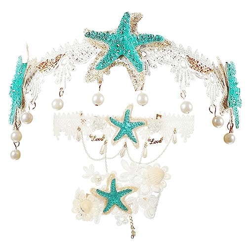 Mikinona Seestern Haarreif Set Mit Halskette Handgelenkschmuck Und Haarband Haaraccessoires Für Partys Hochzeiten Und Feiern Set Für Damen von Mikinona