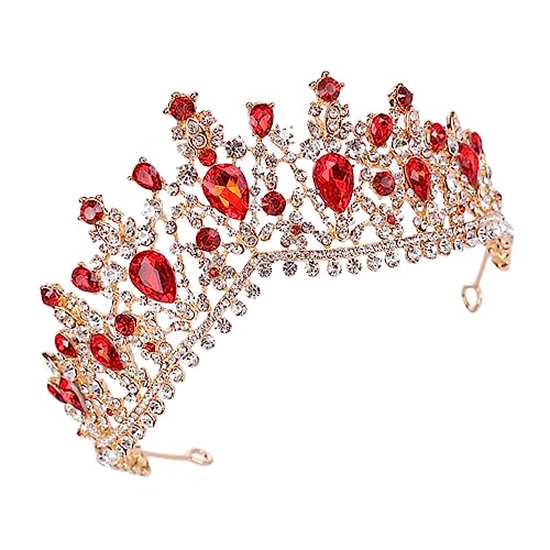 Mikinona 1 Stück Braut Tiara aus Kristall Brautkopfbedeckung Hochzeit Schleier Tiara Braut Krone im barocken Stil Strass-Barockkrone Krone für die Braut Legierung Strass rot von Mikinona