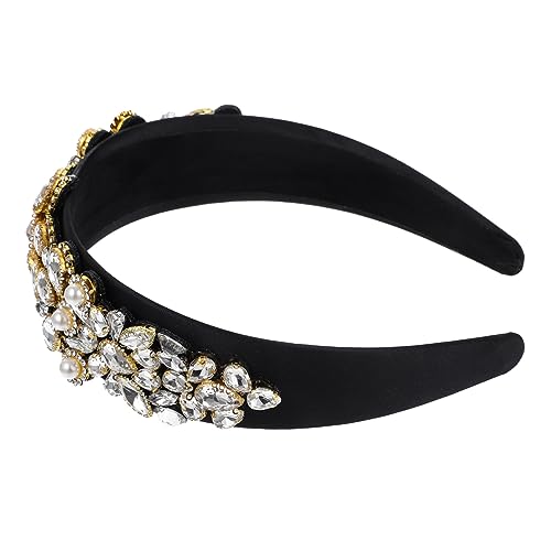 Mikinona Breites Stirnband mit Perlen Vintage Haarband für Besondere Anlässe Modischer Haarschmuck Strass Haarreif Design für Hochzeiten und Partys von Mikinona