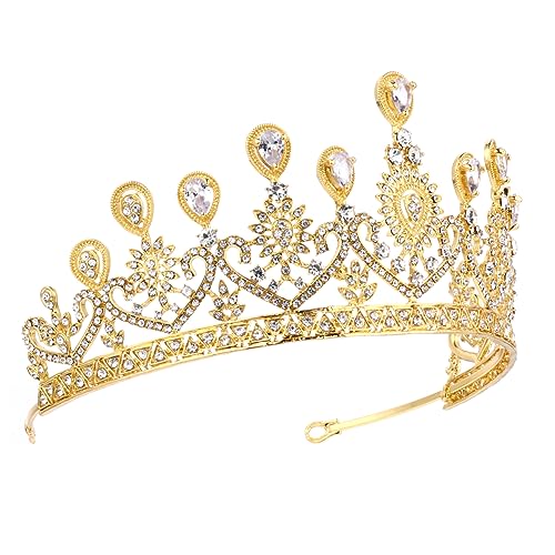 Mikinona 1 Stück Prinzessinnenkrone Haarschmuck Für Damen Kopfbedeckungen Für Damen Brautdiademe Damen Hochzeitskrone Strass Hochzeit Brautkopfschmuck Zubehör Damenkrone Goldene von Mikinona