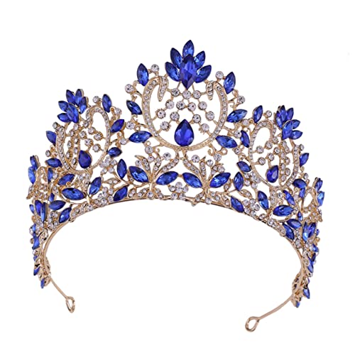 Mikinona 1 Stück Retro -Brautkronenfliesenkleid Hochzeit Gemeinschaft Braut- Tiaras Bräute gotische Tiara Vintage Haarkrone Vintage barocke Diademe Brauttiara Tiara-Krone Queens Crown Blau von Mikinona