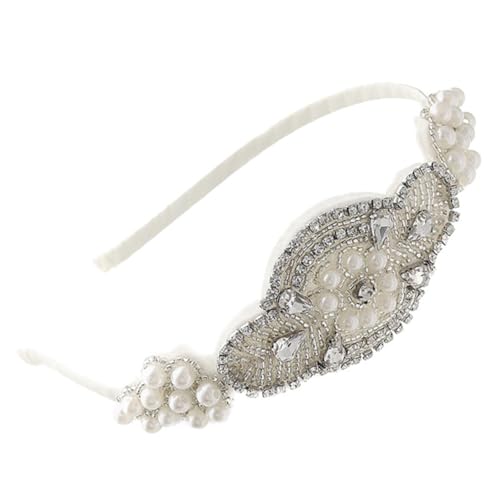Mikinona 1 Stück Stoffperlenhaarband Trendy Perlenstirnband Bobby Form Mode Stirnbänder Strassstirnband Brautjungfer Braut Stirnband Haarschmuck Brautkopfbedeckung Perle Strass Weiß von Mikinona