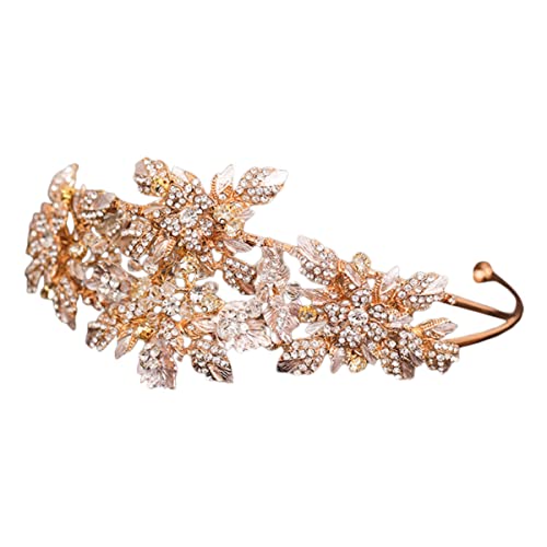 Mikinona 1 Stück Strass-Stirnband Braut Tiara Gold modische Stirnbänder Prinzessin Hochzeit Party weihnachtsdeko schicke Frauenkrone Vorschlag Brautkrone Strasssteine Golden von Mikinona