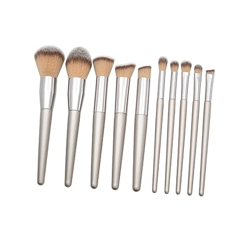 Mikinona 10 Stück Teiliges Make Up Pinsel Set mit Holzgriff Professionelle Kosmetikpinsel für Foundation Blush und Lidschatten für Flüssiges und Pudriges Make Up von Mikinona