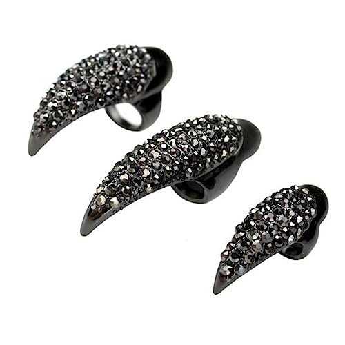 Mikinona 10stücke Teiliges Von Gothic Punk Style Krallen Fingerringen Falsche Nägel Funkelnden Strasssteinen Für Cosplay Und Halloween-dekoration Schwarz von Mikinona