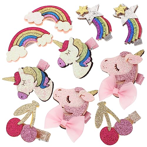 Mikinona 10stücke Glitzer Haarspangen Mit Pailletten in Einhorn Schleife Meteor Regenbogen Kirsche Formen Schöne Haarspangen Für Mädchen Und Junge Mädchen von Mikinona