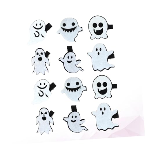 Mikinona 12 Stück Teiliges Halloween Haarschmuck Cartoon Haarspangen mit Geistmotiv Schwarz Stil Leicht und Sicher für Mädchen Festliche Haarklammern von Mikinona