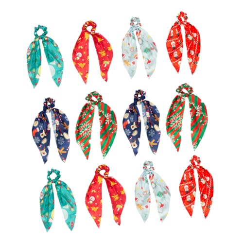 Mikinona 12 Stück Teiliges Weihnachts Haargummi mit Bunten Scrunchies und Elastischen Haarbändern Festliches Design für Damen Weiche Stoffqualität für Ponytails Parties und Weihnachtsfeiern von Mikinona