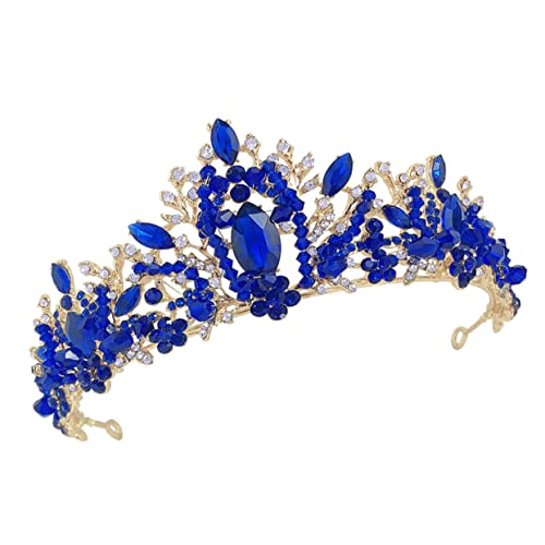Mikinona Braut Tiara Hochzeit Kopfbedeckung Haarreif Stirnband Mit Strass Blauer Schmuck-haarband Für Damen von Mikinona