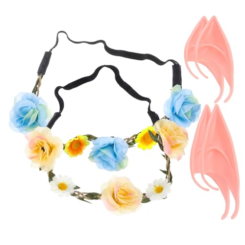 Mikinona 2 Sätze halloween kostüm halloween costume Irische Hüte für Frauen Maskerade-Haarband Stirnband Haargummi Haarschmuck für Frauen Elfenohren Blumen Kopfbedeckung von Mikinona