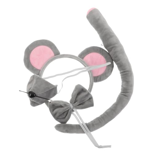 Mikinona 2 Sets Mausschwanz Und Ohren Maus Kopfbedeckung Cartoon Haarband Anmial Krone Maus Cosplay Stirnband Mausohren Und Rattenohren Stirnband Tierhaarbänder Stoff Grau von Mikinona