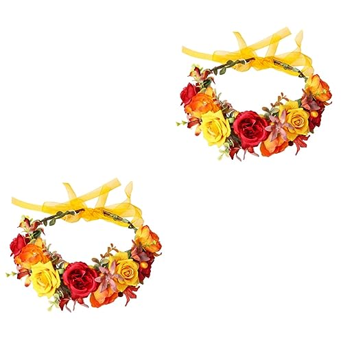 Mikinona 2 Stk Blumenstirnband Blumenkopfschmuck Brautkopfschmuck Für Die Hochzeit Fee Kopfbedeckung Blumenfotoshooting Halloween-haarkranz Blumengirlande Brautkopfschmuck Mit Blumenmuster von Mikinona