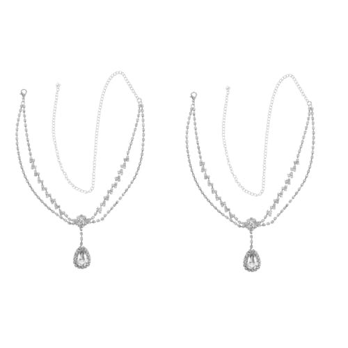 Mikinona 2 Stk Halskette mit Augenbrauenanhänger Kettenkopfschmuck Stirnbänder für Damen-Make-up Haarschmuck für Frauen Abschlussball Frauen-Tiara Kopfschmuck für die Braut Glas Silver von Mikinona