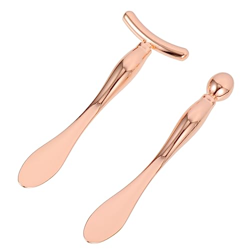 Mikinona 2 Stück Augencreme-Stift-Löffel eye massager Augencreme Stab Augencreme-Verteiler Augencreme-Edemreduzierer Sahnemaskenlöffel T-förmiges Werkzeug Verzinkte Legierung Rose Gold von Mikinona