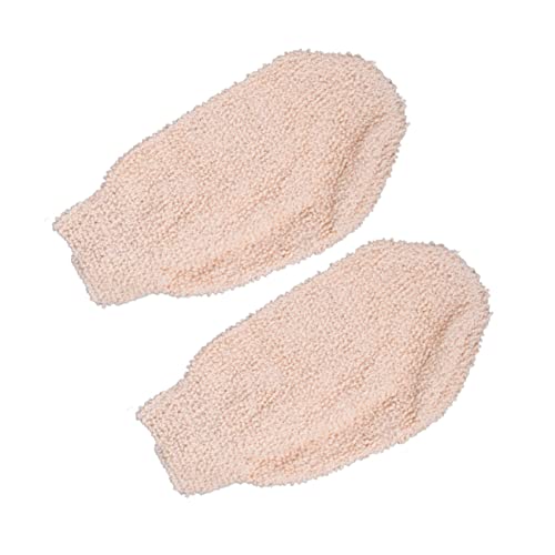 Mikinona 2-teiliges Badehandschuh-set Badetuch Körpermassage-handschuhe Peeling Rückenwäscher Weich Pflanzenfarbe Beige von Mikinona