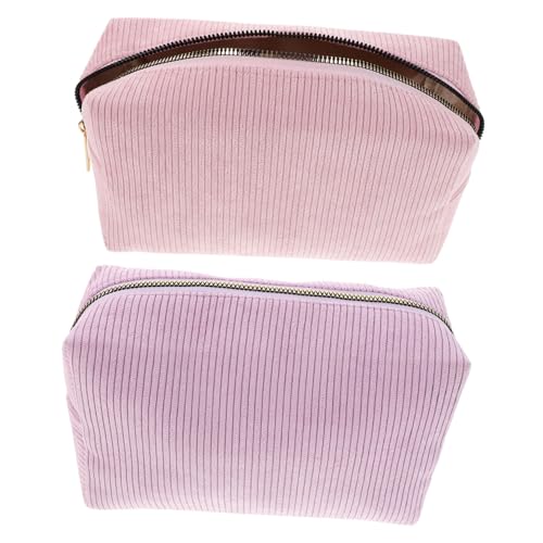 Mikinona 2 Stück Cord-Optik Kosmetiktaschen für Damen Kompakter Reise-Make-up-Organizer mit Reißverschluss Langlebig Handlich für Tägliche Pflege und Reiseutensilien in Rosa und Pink von Mikinona