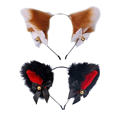 Mikinona 2St Glocke Katzenohr Stirnband kuscheltier Cosplay Kopfbedeckung Wolfsohren Kleidung Damen Fuchs Stoff von Mikinona