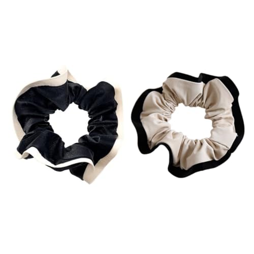 Mikinona 2stücke Leder Haargummis Schwarz Und Beige Haarbänder Für Damen Hochwertige Scrunchies Für Praktische Und Stilvolle Haaraccessoires von Mikinona