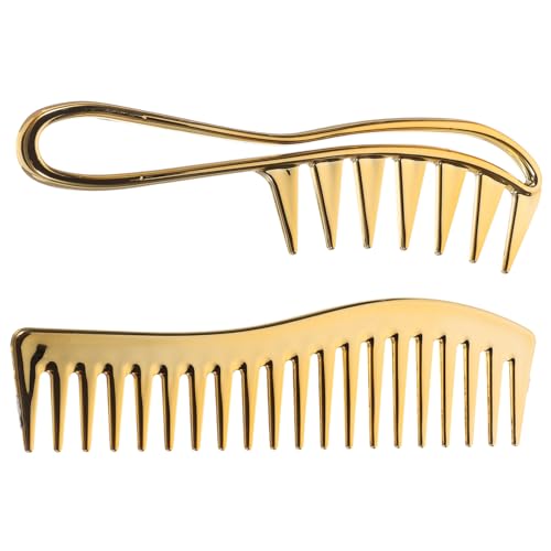 Mikinona 2 Stück Herrenkamm mit breiten Zähnen Breitzahn Entwirrungskamm Großzahn Entwirrungskamm Kämme für Männer Friseurwerkzeug friseurkämme professionell Herren Haarkamm Plastik Golden von Mikinona