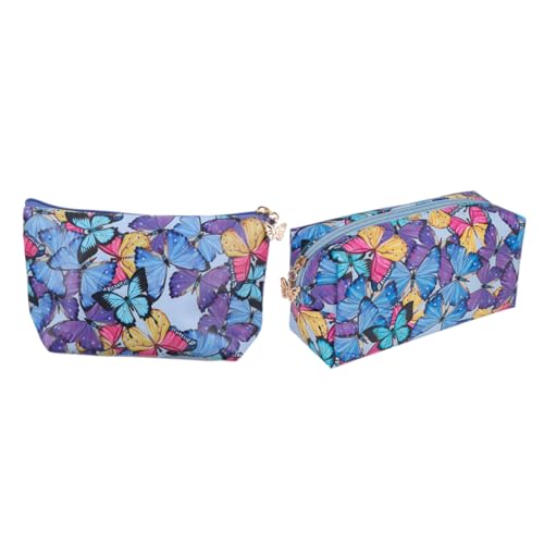 Mikinona 2 Stück Kosmetiktasche mit Schmetterlingsdruck Multifunktionale Make Up Aufbewahrungstasche für Reisen und Zuhause Praktische und Schminktasche für Damen und Teens von Mikinona