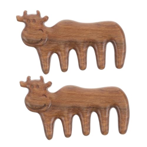 Mikinona 2stücke Massagekamm Aus Sandelholz Cartoon-kuh- Haarkamm Für Kopfhautmassage Zähne Für Haarstyling Tragbar Für Reisen Und Büro Holzmassagekamm Für Damen Und Herren von Mikinona