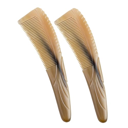 Mikinona 2 Stück Natürlicher Oxhorn Kamm für Haarpflege Fein Gezahntes Massagekamm für Kopfhautreinigung und Bartpflege Antistatisch Langlebig für Frauen und Männer Praktisches von Mikinona