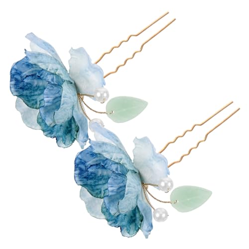 Mikinona 2 Stück Schöne Blaue Braut Haarnadeln mit Stoffblumen Sicher und Allergikerfreundlich Förmige Steckkämme für Hochzeit Party Fotoshooting Festlicher Haarschmuck für Frauen von Mikinona