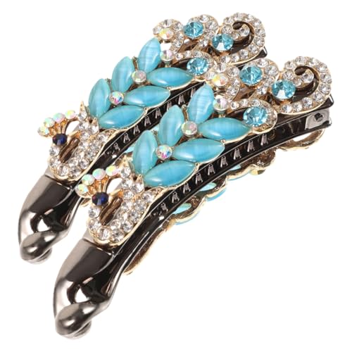 Mikinona 2 Stück Vintage Bananen Haarklammer mit Strasssteinen Große Haarklammer für Dickes Haar Starker Eleganter Retro Pferdeschwanz Halter für Damen Blau von Mikinona