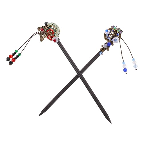 Mikinona 2 Stück Vintage Haarnadeln mit Blumen und Quasten Klassische Haarschmuck Damen Stabile Holz Haarschieber für Dutt und Flechtfrisuren Geeignet für Besondere Anlässe und Alltag von Mikinona