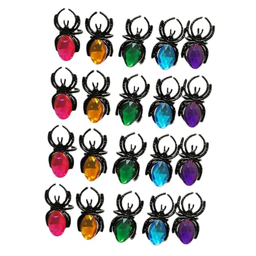 Mikinona 20 Stück Bunte Kunststoff Spinnenringe mit Funkelnden Schmucksteinen Halloween Party Zubehör Kreative Finger Deko für Gruselige Kostüme Langlebig und Sicher von Mikinona