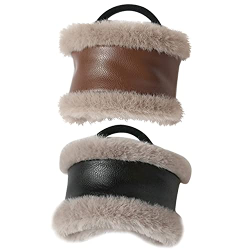 Mikinona 2stücke Pferdeschwanzhalter Aus Pu-leder Haarschmuck Für Damen Elastische Haarwickel Mit Plüsch Vintage Haargummis Für Alltag Und Winter Haarring Für Frauen Und Jugendliche von Mikinona