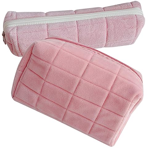 Mikinona 2stücke Schminktasche Groß Mit Reißverschluss Make-up Tasche Aus Plüsch Für Damen Kosmetiktasche Mit Viel Fassungsvermögen Reisekosmetiktasche Tragbar Organisationstasche von Mikinona