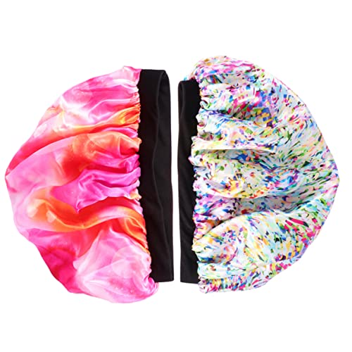 Mikinona 2er-Pack Satin-Schlafmütze mit weichem Gummiband für Frauen Nachtschlafmütze wasserdichtes Design für die Haarpflege von Mikinona