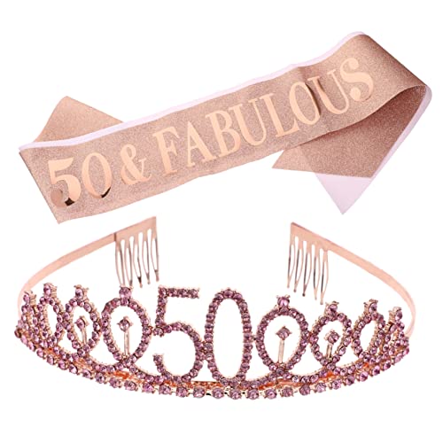 Mikinona 50. Geburtstags- Und Schärpen-set Goldener Haarreif Mit Rose Und Party-kopfschmuck Für Damen Mikinona 50. Geburtstags- Und Schärpen-set Goldener Haarreif Mit Rose Und Party-kopfschmuck Für Damen von Mikinona