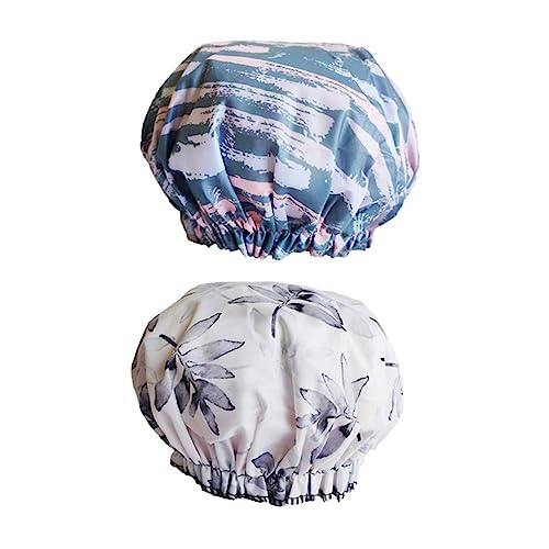 Mikinona 2 stücke Frauen Wasserdichte Badekappe Blatt Camouflage Haar Schützende Duschhaube für Make-Up Entfernung Spa von Mikinona