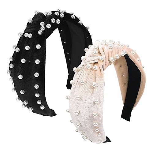 Mikinona 2stücke Perlen Knoten Haarbänder Vintage Stil Kopfschmuck Haar Zubehör Für Damen Mädchen Frisuren Accessoires von Mikinona