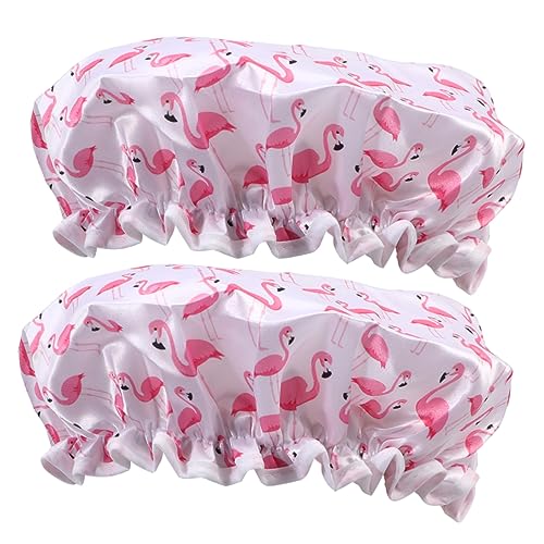 Mikinona 2stücke Wasserdichte Duschhaube Für Damen Mit Flamingo-print Haarschutz-badekappen Für Tägliche Anwendung Im Bad Oder Spa Wiederverwendbar Und Zu Tragen von Mikinona