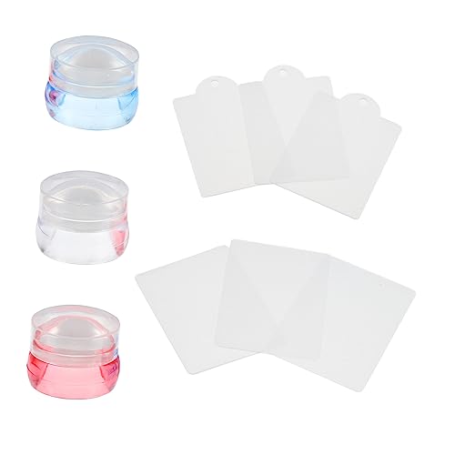 Mikinona Kinderwerkzeuge 3 Sätze Nagelkunst-Silikonstempel Bildplatte French-Maniküre-Nagellack werkzeug Silikonspatel Maniküre-Stempel Nagelstempel Französisch Suite Schaber-Set Bildtafel von Mikinona