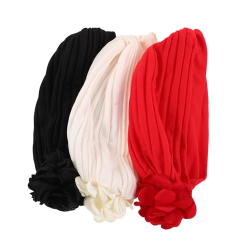 Mikinona 3 Stück Damen Turban Haarband Elastisch mit Blumenmuster Atmungsaktiver Kopftuch Headwrap für Nacht Schlafmütze Vielseitig Tragbar Ethnischer Stil mit Feiner Spitzenverzierung für von Mikinona