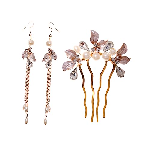 Mikinona 3stücke Haarkamm Und Ohrringe Set Für Braut Blattkamm Mit Strasssteinen Haarstab Für Damen Hochzeitskopfschmuck Haar Gabel Für Party von Mikinona