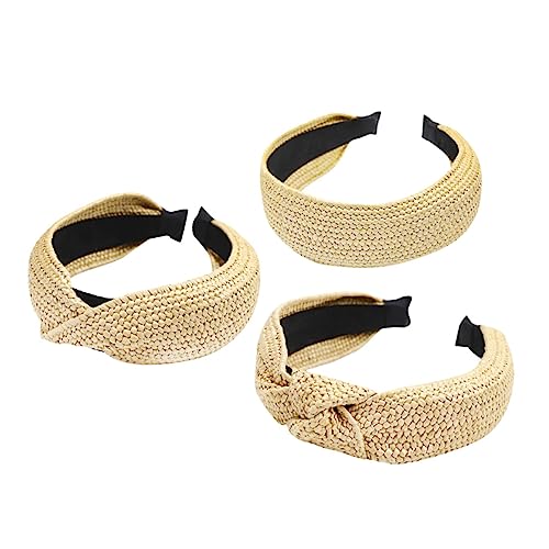 Mikinona 3 Stück Handgewebte Raffia Haarreifen mit Knoten und Kreuzdesign Stilvolle Haaraccessoires für Damen für Besondere Anlässe von Mikinona