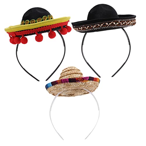 Mikinona 3St kleines Hutstirnband Mini Sombrero Partyhüte frauen stirnband Haarband haarschmuck Kappen Haarreifen für Mädchen Damenhaar Haustier kleiner Hut Strohhut Partybedarf von Mikinona