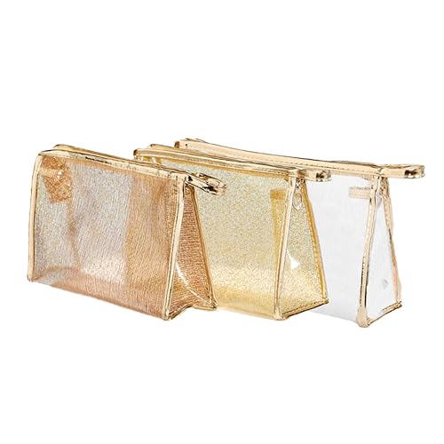 Mikinona 3 Stück Kosmetiktasche Klare Make-up-Organizer-Tasche Trendy schier feminin Gold Klare Make-up-Taschen mit Reißverschluss Kulturtasche Damen süße Kulturtasche Damen Kulturbeutel von Mikinona