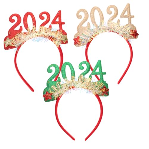 Mikinona 3 Stück Neujahrs Haarreif Teilig Lametta Stirnbänder Rot Champagner Grün für Silvester Party Kopfschmuck Langlebig Modisch Festlich von Mikinona