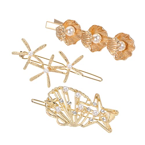 Mikinona 3 Stück Perlen-Muschel-Haarnadel Bobby Rosa Clips Hochzeit drei Frauen Haarnadel Perlenspangen aus Metall Haarspangen Mädchenhaarclip Haarklammer Legierung Golden von Mikinona