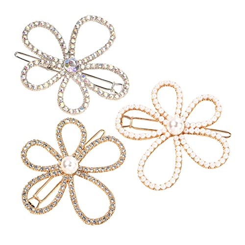 Mikinona 3 Stück Perlseite Haarclipset Set Haarspange Blumenspange Haarklammern Haarspangen Für Mädchen Haarschmuck Blumenhaarnadel Perlenzubehör Metalllegierung von Mikinona