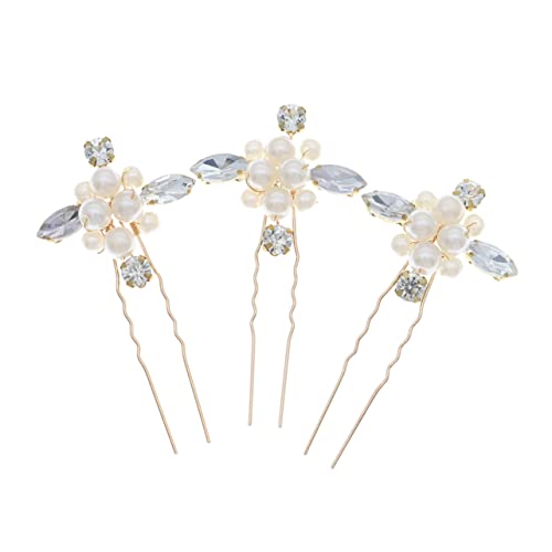 Mikinona 3stücke Hochzeits Haarschmuck Mit Strassblumen U-form Haarnadel Für Brautjungfern Haarteil Für Frauen Haarspange Für Hochzeiten Haargabel Für Prom von Mikinona